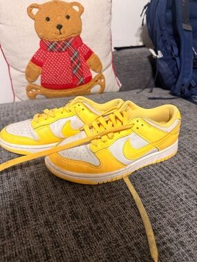 Nike Women’s Yellow and White Low-Top Sneakers - Swoosh Design